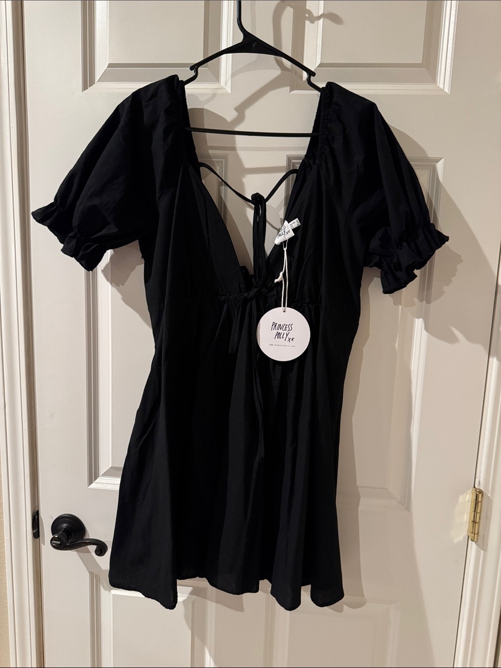 Princess Polly Black Tie-Back Puff Sleeve Tunic Top